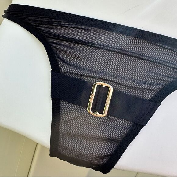 NWT Forplay kiss of gold buckle black bondage lingerie set Sz M - Picture 3 of 9